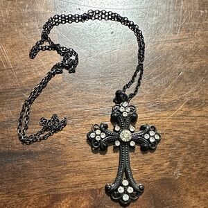 Long Black Cross Pendant Necklace